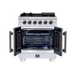 Forno Capriasca 30-Inch White Freestanding French Door Gas Range, 4 Burners, Convection Oven, Energy Efficient