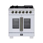 Forno Capriasca 30-Inch White Freestanding French Door Gas Range, 4 Burners, Convection Oven, Energy Efficient