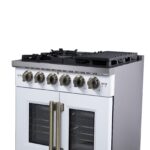 Forno Capriasca 30-Inch White Freestanding French Door Gas Range, 4 Burners, Convection Oven, Energy Efficient