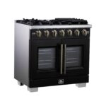 Forno Capriasca 36-Inch Black Freestanding French Door Gas Range, 6 Burners, Convection Oven, Energy Efficient