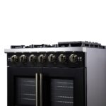 Forno Capriasca 36-Inch Black Freestanding French Door Gas Range, 6 Burners, Convection Oven, Energy Efficient