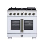 Forno Capriasca 36-Inch White Freestanding French Door Gas Range, 6 Burners, Convection Oven, Energy Efficient
