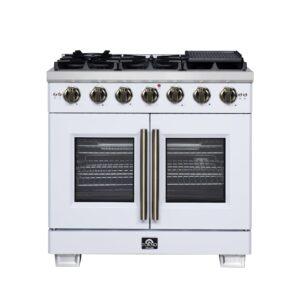 Forno Capriasca 36-Inch White Freestanding French Door Gas Range, 6 Burners, Convection Oven, Energy Efficient