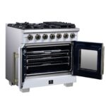 Forno Capriasca 36-Inch White Freestanding French Door Gas Range, 6 Burners, Convection Oven, Energy Efficient