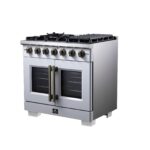 Forno Capriasca 36-Inch White Freestanding French Door Gas Range, 6 Burners, Convection Oven, Energy Efficient