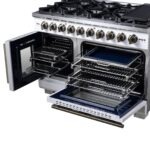 Forno Capriasca 48-Inch White Freestanding French Door Gas Range, 8 Burners, Convection Oven, Energy Efficient