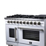 Forno Capriasca 48-Inch White Freestanding French Door Gas Range, 8 Burners, Convection Oven, Energy Efficient