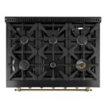 Forno Antico 36-Inch Freestanding Gas Range, Black, Antique Brass Design, 6 Burners, Convection Oven, Energy Efficient