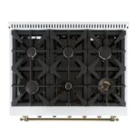 Forno Antico 36-Inch Freestanding Gas Range, White, Antique Brass Design, 6 Burners, Convection Oven, Energy Efficient