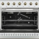 Forno Antico 36-Inch Freestanding Gas Range, White, Antique Brass Design, 6 Burners, Convection Oven, Energy Efficient