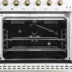Forno Antico 48-Inch Freestanding Gas Range, White, Antique Brass Design, 8 Burners, Griddle, Double Ovens, Energy Efficient