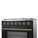 Forno Galiano 36-inch Freestanding Gas Range in Black with Antique Brass Design, 6 Burners, 83,000 BTU, 5.36 cu.ft. Convection Oven
