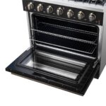 Forno Galiano 36-inch Freestanding Gas Range in Black with Antique Brass Design, 6 Burners, 83,000 BTU, 5.36 cu.ft. Convection Oven