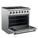 Forno Galiano 36-inch Freestanding Gas Range in White with Antique Brass Design, 6 Burners, 83,000 BTU, 5.36 cu.ft. Convection Oven