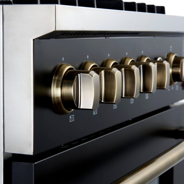 Giovanni 30-inch Gas Range Black & Antique Brass Design, 5 Burners 67,000 BTU, 4.32 cu.ft