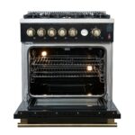 Giovanni 30-inch Gas Range Black & Antique Brass Design, 5 Burners 67,000 BTU, 4.32 cu.ft