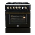 Giovanni 30-inch Gas Range Black & Antique Brass Design, 5 Burners 67,000 BTU, 4.32 cu.ft