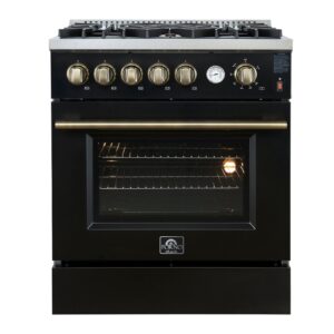 Giovanni 30-inch Gas Range Black & Antique Brass Design, 5 Burners 67,000 BTU, 4.32 cu.ft