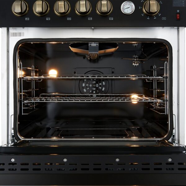 Giovanni 30-inch Gas Range Black & Antique Brass Design, 5 Burners 67,000 BTU, 4.32 cu.ft