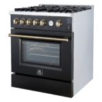 Giovanni 30-inch Gas Range Black & Antique Brass Design, 5 Burners 67,000 BTU, 4.32 cu.ft