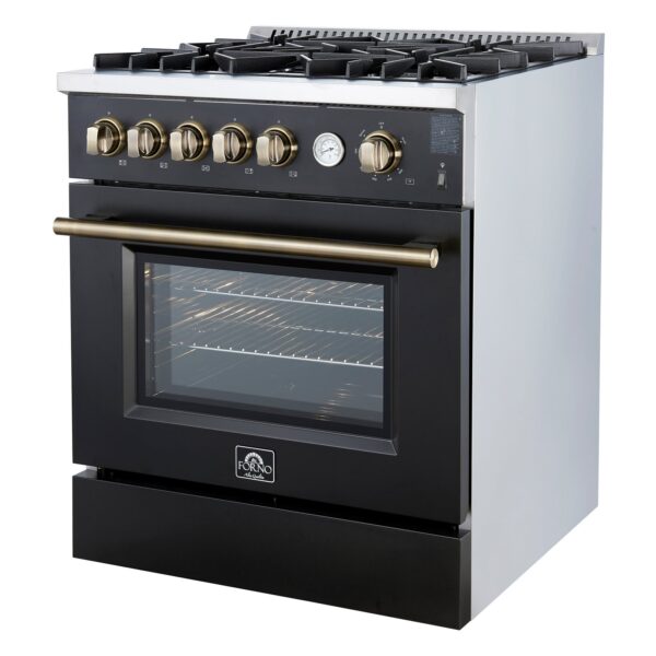 Giovanni 30-inch Gas Range Black & Antique Brass Design, 5 Burners 67,000 BTU, 4.32 cu.ft