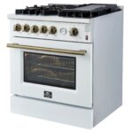 Giovanni 30-inch Gas Range White & Antique Brass Design, 5 Burners 67,000 BTU, 4.32 cu.ft