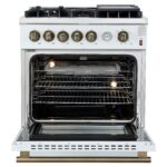 Giovanni 30-inch Gas Range White & Antique Brass Design, 5 Burners 67,000 BTU, 4.32 cu.ft