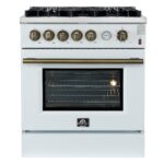 Giovanni 30-inch Gas Range White & Antique Brass Design, 5 Burners 67,000 BTU, 4.32 cu.ft