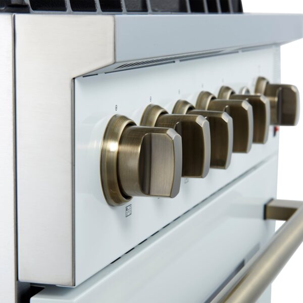 Giovanni 30-inch Gas Range White & Antique Brass Design, 5 Burners 67,000 BTU, 4.32 cu.ft