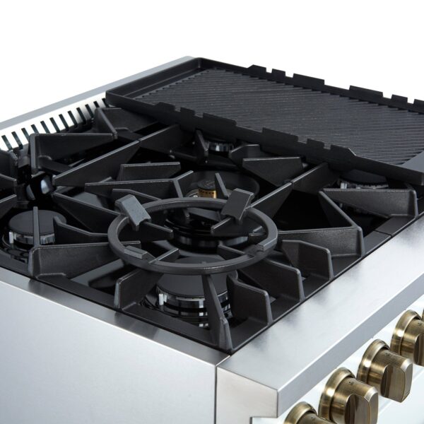 Giovanni 30-inch Gas Range White & Antique Brass Design, 5 Burners 67,000 BTU, 4.32 cu.ft