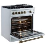 Giovanni 30-inch Gas Range White & Antique Brass Design, 5 Burners 67,000 BTU, 4.32 cu.ft