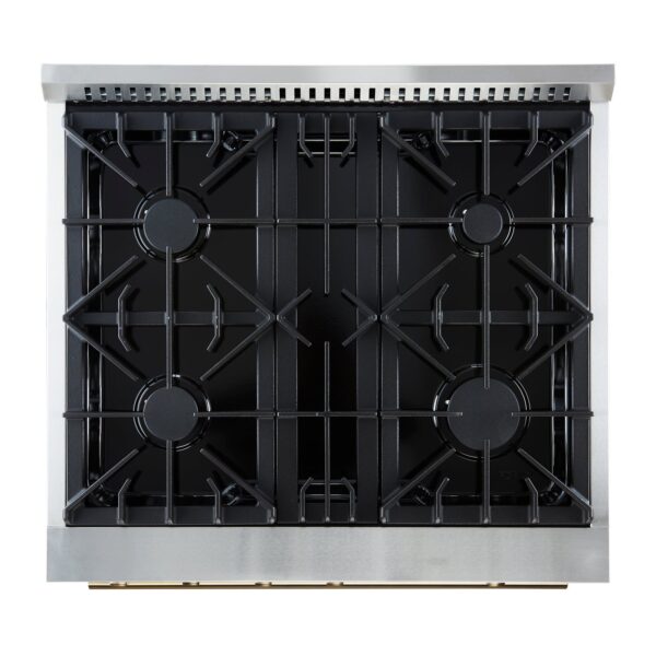 Marco 30-inch Gas Range White & Antique Brass Design, 4 Burners 37,000 BTU, 4.32 cu.ft
