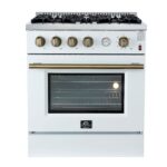 Marco 30-inch Gas Range White & Antique Brass Design, 4 Burners 37,000 BTU, 4.32 cu.ft