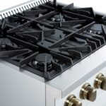 Marco 30-inch Gas Range White & Antique Brass Design, 4 Burners 37,000 BTU, 4.32 cu.ft