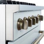 Marco 30-inch Gas Range White & Antique Brass Design, 4 Burners 37,000 BTU, 4.32 cu.ft