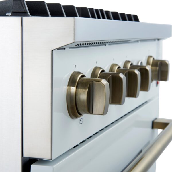 Marco 30-inch Gas Range White & Antique Brass Design, 4 Burners 37,000 BTU, 4.32 cu.ft