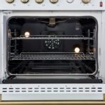 Marco 30-inch Gas Range White & Antique Brass Design, 4 Burners 37,000 BTU, 4.32 cu.ft