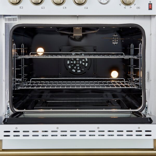 Marco 30-inch Gas Range White & Antique Brass Design, 4 Burners 37,000 BTU, 4.32 cu.ft