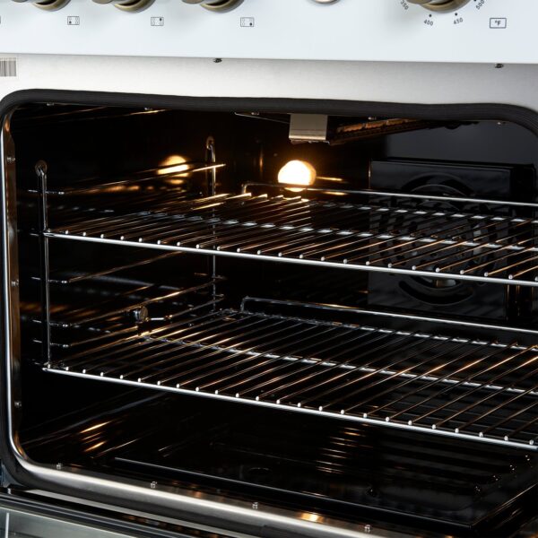 Marco 30-inch Gas Range White & Antique Brass Design, 4 Burners 37,000 BTU, 4.32 cu.ft