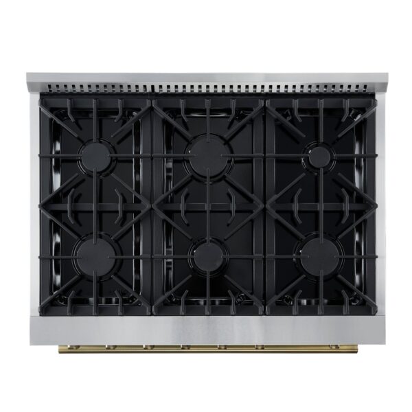 Marco 36-Inch Gas Range Black & Antique Brass Design, 6 Burners 67,000 BTU, 5.36 cu.ft
