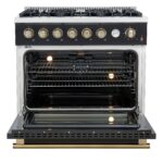 Marco 36-Inch Gas Range Black & Antique Brass Design, 6 Burners 67,000 BTU, 5.36 cu.ft