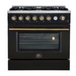 Marco 36-Inch Gas Range Black & Antique Brass Design, 6 Burners 67,000 BTU, 5.36 cu.ft