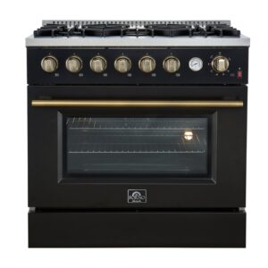 Marco 36-Inch Gas Range Black & Antique Brass Design, 6 Burners 67,000 BTU, 5.36 cu.ft
