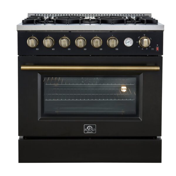 Marco 36-Inch Gas Range Black & Antique Brass Design, 6 Burners 67,000 BTU, 5.36 cu.ft