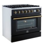 Marco 36-Inch Gas Range Black & Antique Brass Design, 6 Burners 67,000 BTU, 5.36 cu.ft