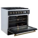 Marco 36-Inch Gas Range Black & Antique Brass Design, 6 Burners 67,000 BTU, 5.36 cu.ft