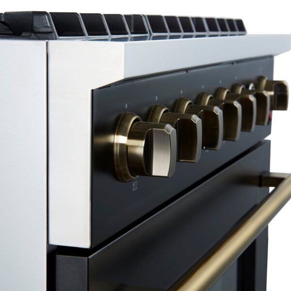 Marco 36-Inch Gas Range Black & Antique Brass Design, 6 Burners 67,000 BTU, 5.36 cu.ft