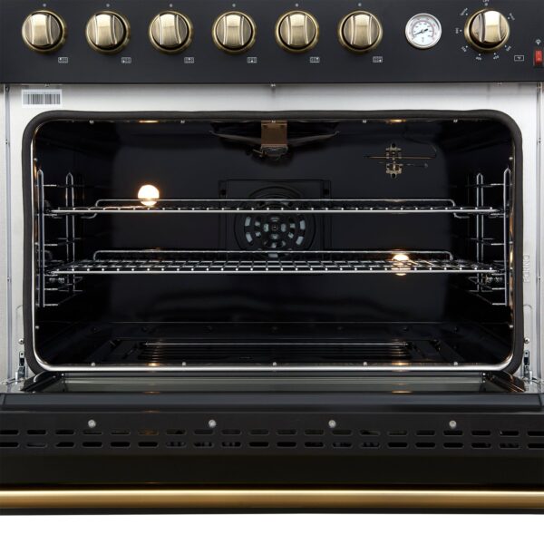 Marco 36-Inch Gas Range Black & Antique Brass Design, 6 Burners 67,000 BTU, 5.36 cu.ft