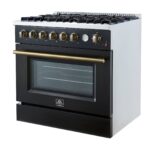 Marco 36-Inch Gas Range Black & Antique Brass Design, 6 Burners 67,000 BTU, 5.36 cu.ft