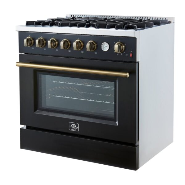 Marco 36-Inch Gas Range Black & Antique Brass Design, 6 Burners 67,000 BTU, 5.36 cu.ft